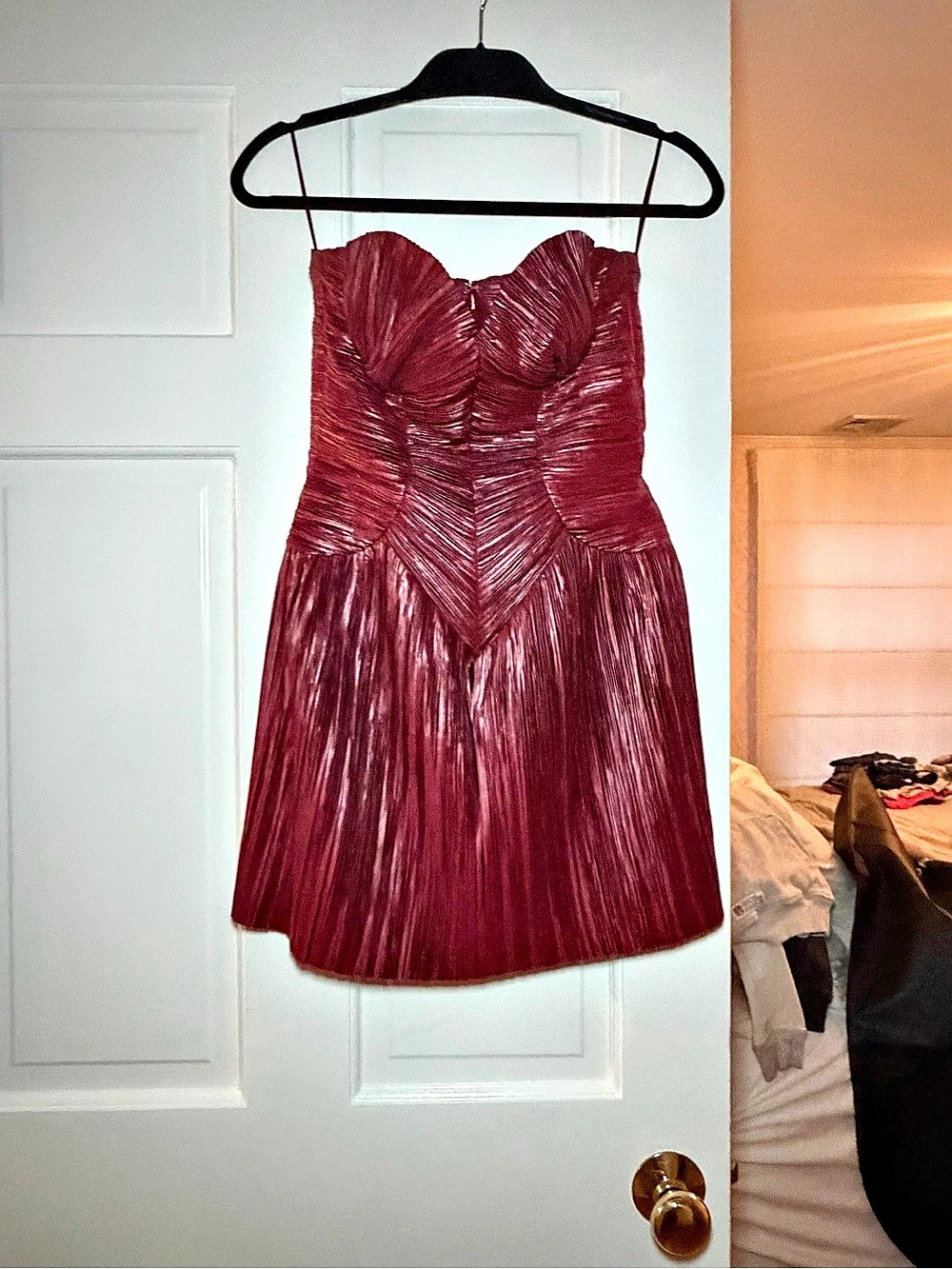 Pleated Mini Dress in Red Like New